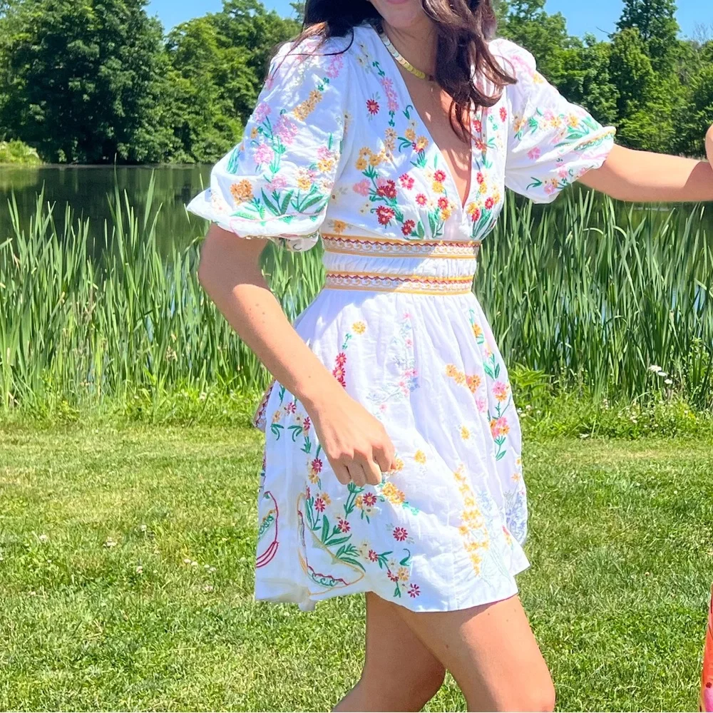 Anthropologie Deep V Floral Mini Dress - Picture 7 of 8